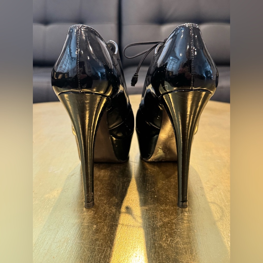 Stuart Weitzman Black Patent Leather Platform Lace-Up Heels size 6.5 - Picture 7 of 16